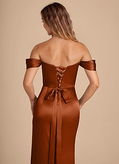 Azazie Shea Brautjungfernkleider Wandelbar Meerjungfrau-Linie Schulterfrei Metallischer Satin Kleid Rotbraun image2