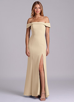 Azazie Luciana Bridesmaid Dresses Champagne Sheath Off the Shoulder Chiffon Convertible Dress image1
