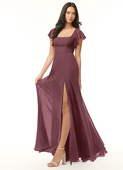 Azazie Bondi Bridesmaid Dresses Sangria A-Line Ruffled Chiffon Dress image4