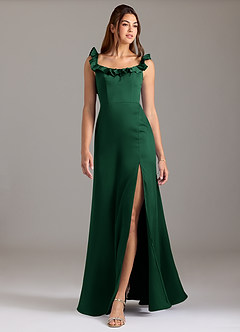 Azazie Callie Brautjungfernkleider Wandelbar A-Linie Gestreift Stretch-Satin Kleid Dunkelgrün image3