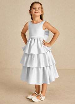 Azazie Margery Flower Girl Dresses Diamond White A-Line Bow Stretch Satin Dress image3