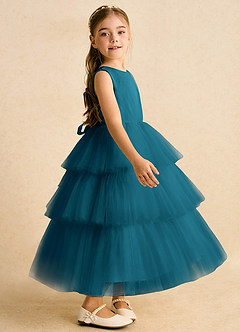Azazie Marshmallow Robe Demoiselle D'honneur Fillette Robe Princesse en Tulle Arc Bleu Encre image3