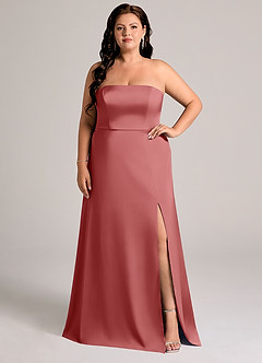 Azazie Wren Bridesmaid Dresses Antique Rose A-Line Strapless Stretch Satin Convertible Dress image6