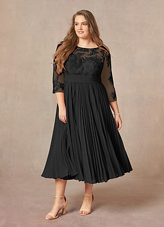 Azazie Tutu Kleider für die Brautmutter A-Linie Bootshals Spitze Chiffon Kleid Schwarz image9
