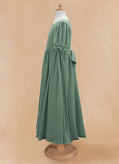 Azazie Joss Flower Girl Dresses Eucalyptus A-Line with Sleeves Chiffon Dress image7