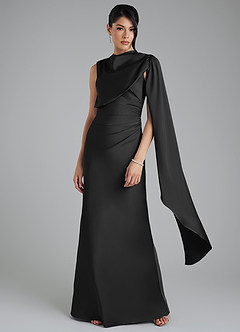 Azazie Taj Robes de demoiselle d'honneur Robe Sirène en Satin extensible Corset Noir image4