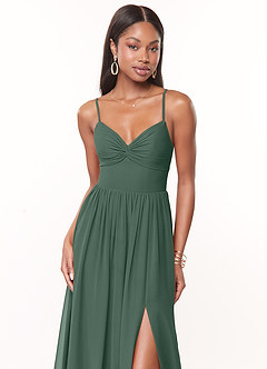 Azazie Zeya Bridesmaid Dresses Sea Moss A-Line V-Neck Pleated Chiffon Dress image5