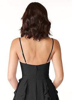 Azazie Peyton Robes de demoiselle d'honneur Robe Trapèze en Mousseline de soie Rayé Noir image3