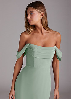 Azazie Saige Bridesmaid Dresses Agave A-Line Off the Shoulder Chiffon Convertible Dress image5