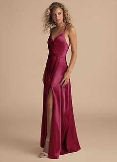 Azazie Davis Bridesmaid Dresses Burgundy A-Line Pleated Metallic Satin Dress image6