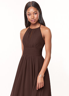 Azazie Bonnie Bridesmaid Dresses Ganache A-Line Keyhole Ruched Chiffon Dress image5
