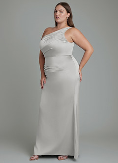 Azazie Akilah Bridesmaid Dresses Silver Mermaid One Shoulder Stretch Satin Dress image11