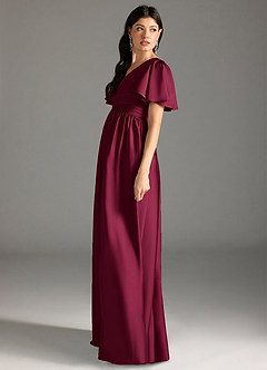 Azazie Verna Final Sale A-Line Ruched Stretch Satin Floor-Length Dress image7