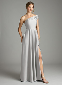 Azazie Melanie 신부 들러리 드레스 A라인 오프 더 숄더 스트레치 새틴 바닥 길이 드레스 image5