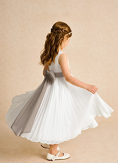Azazie Margot Flower Girl Dresses Ivory Taupe A-Line Pleated Chiffon Dress image7