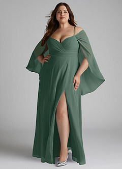 Azazie Cienna Robes de demoiselle d'honneur Robe Trapèze en Mousseline de soie Épaule décolletée Mousse De Mer image7