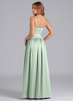 Azazie Kirby Bridesmaid Dresses Agave A-Line Stretch Satin Dress image5