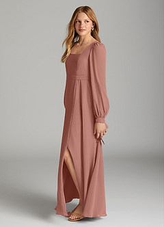 Azazie Leonia Junior Cedar Rose A-Line with Pockets Chiffon Dress image3