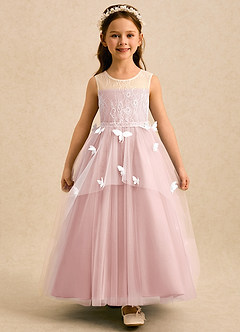 Azazie Mariposa Abiti da Ragazza di Fiori Abito Principessa in Tulle Pizzo Rosa Cipria image4