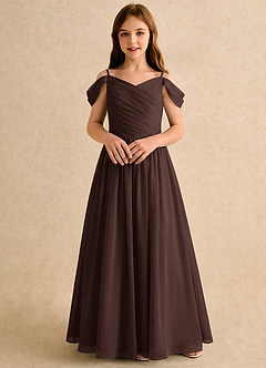 Azazie Chelo Girls Formal Robe Demoiselle D'honneur Fillette Robe Trapèze en Mousseline de soie Plissée Ganache image4