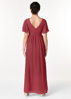 Azazie Temeka Junior Pomegranate A-Line Pleated Chiffon Dress image2