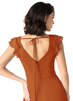 Azazie Claudine Bridesmaid Dresses Paprika A-Line Flutter Sleeve Chiffon Dress image6