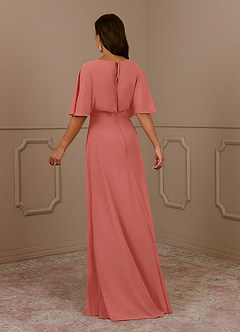 Azazie Oksana vestidos de madre de la novia Vestido de Rosa Salmón de Gasa de Corte en A con Cuello en V Plisado image3
