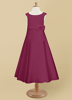 Azazie Lindy Flower Girl Dresses Mulberry A-Line Pleated Matte Satin Dress image10