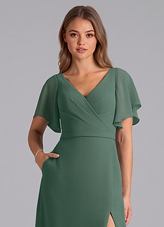 Azazie Ambrosia Bridesmaid Dresses Sea Moss A-Line Pleated Chiffon Dress image2
