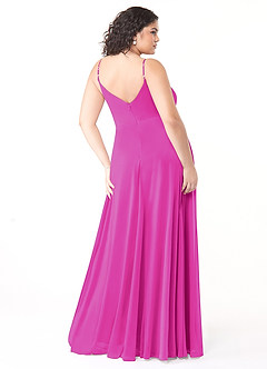 Azazie Evalin Bridesmaid Dresses Fuchsia A-Line V-Neck Pleated Mesh Dress image8