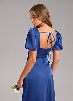 Azazie Fyona Vestidos de damas de honor Vestido de Azul Real de Satén Elástico de Corte en A con Plisado image7