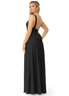 Azazie Kora Vestidos de damas de honor Vestido de Negro de Gasa de Corte en A con Plisado image5