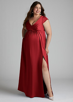 Azazie Allessia Maternity Bridesmaid Dresses A-Line Pleated Stretch Satin Floor-Length Dress image10