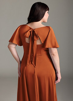 Azazie Kimber Bridesmaid Dresses Cinnamon A-Line Ruched Stretch Satin Dress image12