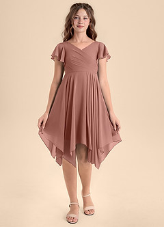 Azazie Janeaurelia Junior Robe Trapèze en Mousseline de soie Plissée Rose De Cèdre image6