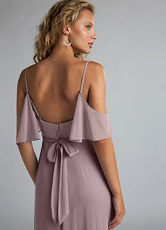 Azazie Fiena Final Sale Desert Rose A-Line V-neck Ruched Mesh Dress image5