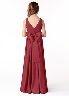 Azazie Hathaway Junior Pomegranate A-Line Bow Matte Satin Dress image2