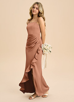 Azazie Buzzy Junior Bronzer Sheath Pleated Stretch Satin Dress image6