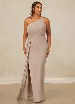Christian Siriano Bridal for Azazie 1003 Brautjungfernkleider Etui One-Shoulder Chiffon Kleid Taupe image10