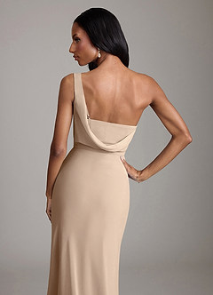 Azazie Madelyn Bridesmaid Dresses Taupe Mermaid One Shoulder Chiffon Convertible Dress image9
