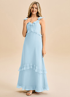 Azazie Tavie Junior Vestido de Azul Cielo de Gasa de Corte en A con Volante image3