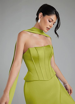 Azazie River Robes de demoiselle d'honneur Robe Fourreau Convertible en Satin extensible Corset Citronnelle image11