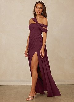 Christian Siriano Bridal for Azazie 1014 Bridesmaid Dresses Cabernet A-Line Off the Shoulder Chiffon Dress image8