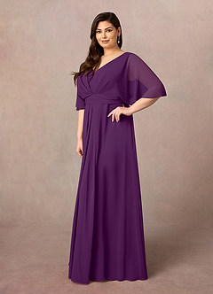 Azazie Oksana Abiti per la Madre della Sposa Abito A-Line in Chiffon con Scollo a V a Pieghe Uva image8
