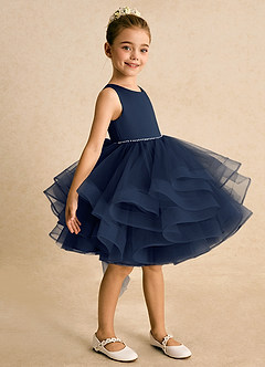 Azazie Tinie Blumenmädchenkleider Ballkleid Schleifen Tüll Kleid Dunkelmarine image4