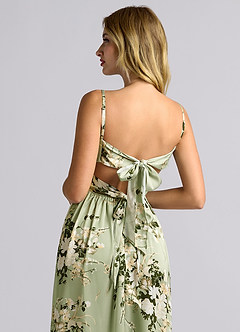 Azazie Zeya Bridesmaid Dresses Floral Vines A-Line Pleated Stretch Satin Dress image2