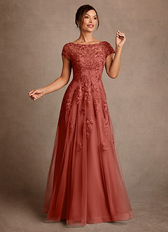 Azazie Jalinda Klänningar till brudens mor Klä A-Line i Chiffong Spets Terrakotta image3