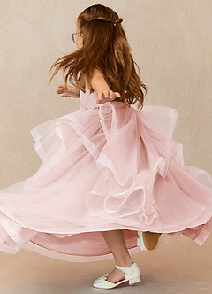 Azazie Sofia Flower Girl Dresses Blushing Pink A-Line Beaded Tulle Dress image2