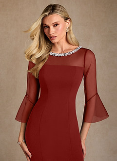 Azazie Bellevie 신부의 어머니 드레스 쉬스 구슬 스트레치 크레이프 플로어 길이 드레스 image6