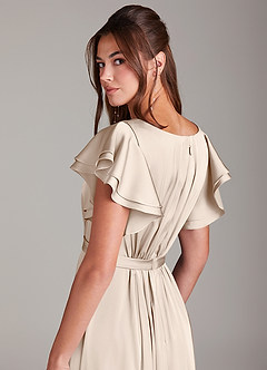 Azazie Daphne Modest Bridesmaid Dresses A-Line Ruched Stretch Satin Floor-Length Dress image2